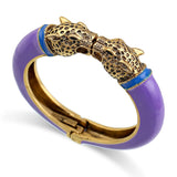 Unique Design Trendy Double Leopard Head Enamel Statement Cuff Bracelets Bangles, Gold Plated Animal Vintage Bracelet