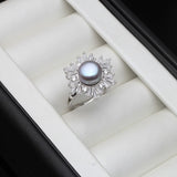 Superb Snowflake Design AAA Zircon Diamonds Silver Multicolour Pearl Rings