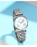 Elegant Fashion Green Malachite Dial Casual Ladies Watches - Stainless Steel Strap Waterproof Quartz Wristwatches