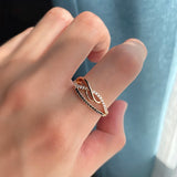 Filled 14K Rose Gold Vintage Style Fashion AAA Black Zircon Diamonds Geometric Wave Rings - Luxury Jewellery