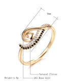 14K Rolled Gold Natural Black White AAA Zircon Diamonds Fashion Waves Luxury Rings