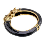 Unique Design Trendy Double Leopard Head Enamel Statement Cuff Bracelets Bangles, Gold Plated Animal Vintage Bracelet