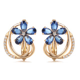 14K Rolled Gold Embossed Vintage Micro AAA Blue and White Zircons Light Luxury Earrings