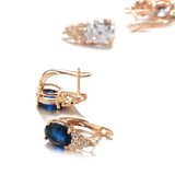 14K Gold Filled New Oval Gems White Deep Blue AAA Zircon Crystal Stacked Round Earrings