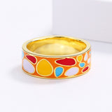Fashion New Colour Epoxy Irregular Pattern Handmade Enamel 18KGP Gold Ring