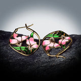 Classic Silver Handmade Enamel Epoxy Pink Flower Zircon Diamonds Earrings
