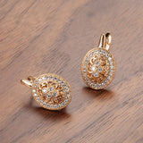14K Rolled Gold Vintage AAA Zircon Diamonds Luxury Oval Geometric Drop Classic Earrings