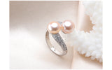 Double white pink purple black Freshwater Pearl AAA Zircon Diamonds Silver Rings