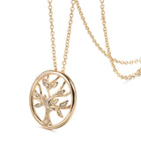 Elegant Tree of Life Shining Leaf Rolled 14K Rose Gold AAA Zircon Diamonds Necklaces  - Fine Jewellery