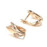 14K Rolled Gold New Vintage Curve AAA Diamonds Zircon Elegant Geometric Fine Earrings