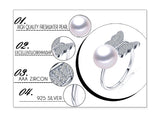 Butterfly Shape Natural Freshwater Pearl Shiny AAA Zircon Diamonds Silver Ring