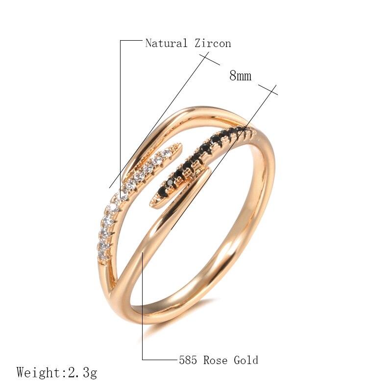 Fashion Black Natural Zircon Rings for Women Luxury 585 Rose Gold Geometry Cross Ring Vintage Fine Jewellery - The Jewellery Supermarket