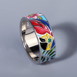 925 Sterling Silver Colourful Enamel Charming Flower AAA Cubic Zircon Ring