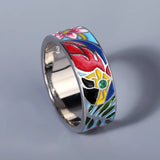 925 Sterling Silver Colourful Enamel Charming Flower AAA Cubic Zircon Ring
