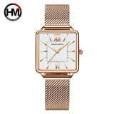 Elegant Green Dial Roman Square Ladies Rose Gold Plated Case Watches Quartz Stainless Steel Fashion Wristwatches