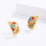 Fashion Newest Yellow Gold Colour Colorful Enamel Handmade Epoxy Earrings