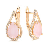 Gracious 14K Rolled Rose Gold Pink AAA Zircon Crystals Water Drop Earrings For Women - Exquisite Party Jewellery