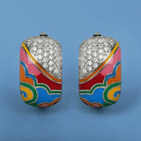 New Irregular Colour Handmade Enamel AAA Zircon Diamonds Silver Earrings