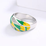 Elegant Fashion Leaf AAA Zircon Diamonds Green Handmade Enamel Silver Ring