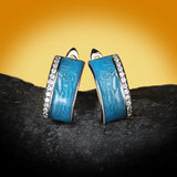 New Blue Handmade Enamel Epoxy Sparkling AAA Zircon Diamonds Silver Earrings