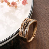 New Luxury 14K Rolled Rose Gold Ring With Black AAA Zircon Diamonds Fashion Geometric Line Cross Ring