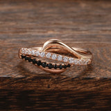 Fashion 14K Filled Rose Gold 2 Rows AAA Black Natural Zircon Diamonds Ring - Luxury Vintage Cross Fine Jewellery