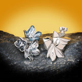 Elegant Foggy Blue Small Flower AAA Zircon Epoxy Enamel 925 Silver Earrings