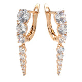 14K Rolled Gold Full Claw Inlay AAA Zircon Diamonds Decreasing Design Drop Earrings