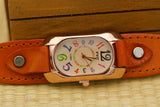 New Cow Leather Strap Color Digital Rectangle Women Bracelet Watches - Female Bronze Quartz Leisure Watches - The Jewellery Supermarket