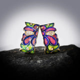 Vintage Ink Blue Daisy Handmade Enamel AAA Zircon Diamonds Silver Earrings
