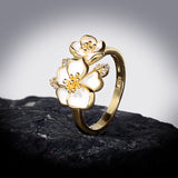 Exquisite White Flower AAA Zircon Diamonds Handmade Enamel Daisy Silver Ring