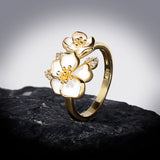 Exquisite White Flower AAA Zircon Diamonds Handmade Enamel Daisy Silver Ring
