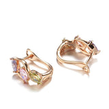 New 14K Rose Gold Rolled Prong Setting Colourful AAA Zircon Crystals Piercing Hoops Clip Earrings - Fashion Earrings