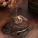 14 Karat Gold Filled Fashion Black AAA Zircon Diamonds Geometric Twine Hollow Line Rings