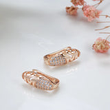 14 Karat Gold Filled Oval Hollow Wave Glossy Matrix 1mm AAA Zircon Diamonds Earrings