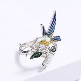 New Hummingbird Design AAA Zircon Epoxy Creative Bird Handmade Enamel Ring