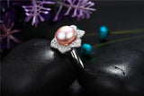 Multicolour Freshwater Pearl AAA Zircon Diamonds Flower Design Silver Rings
