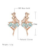 Latest Fashion Elegant Trendy Jewellery 14K Rose Gold Filled Oval Blue AAA Zircon Diamonds Dancing Women Earrings