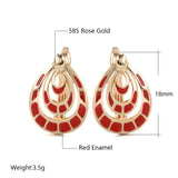 14K Gold Filled Geometric Blue, Red Plaid Paint Enamel Drop Circle Fashion Earrings