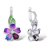 Purple Flower Butterfly AAA Purple Zircon Crystal Handmade Enamel Earrings