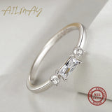 Superb 925 Sterling Silver Rectangle Shiny Sparkling AAAA Lab Created Diamonds Ring
