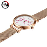 New Design Elegant Red Plum Blossom Dial Female Watch - Quartz Movement Genuine Leather Band  Ladies Wristwatches