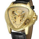 New Top Brand Classic Golden Tone and Black Fashion Creative Triangle Surface Three-Pointer Wristwatches for Men