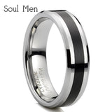 New Arrival 6mm Polished Big Size 5-13 Black Mens Unisex Tungsten Carbide Comfort Fit Wedding Rings - The Jewellery Supermarket