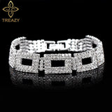 Charming  Hollow Geometric Silver Colour Rhinestone Crystal Link Bracelets &Bangles For Women - Fashion Jewellery