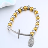 New Jesus Christ Cross Charm Beads Bracelet Bangle - Stainless Steel Jewellery - Ideal Gifts