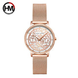 Top Luxury Brand Elegant White Flower 3D Engraving Dial Face Rhinestones Fashion Waterproof Ladies Watches
