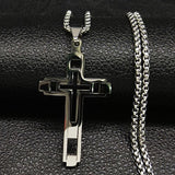 Fashion Cross Stainless Steel Statement Necklace for Men - Silver Colour Necklaces Pendants Jewellery - The Jewellery Supermarket