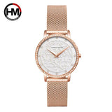 Top Luxury Brand Elegant White Flower 3D Engraving Dial Face Rhinestones Fashion Waterproof Ladies Watches