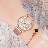 Top Luxury Brand Elegant White Flower 3D Engraving Dial Face Rhinestones Fashion Waterproof Ladies Watches